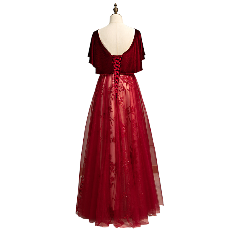 Plus Size Cape Embroidery Evening Dress