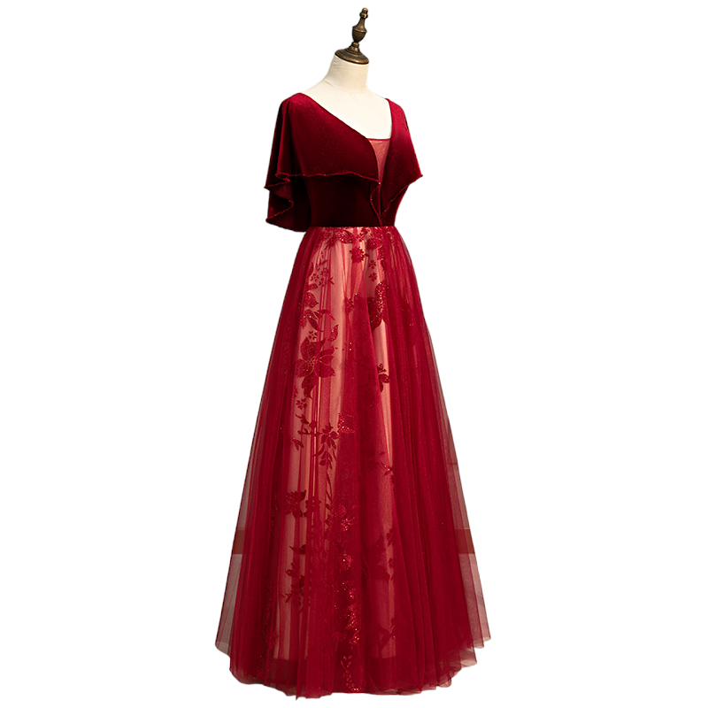 Plus Size Cape Embroidery Evening Dress