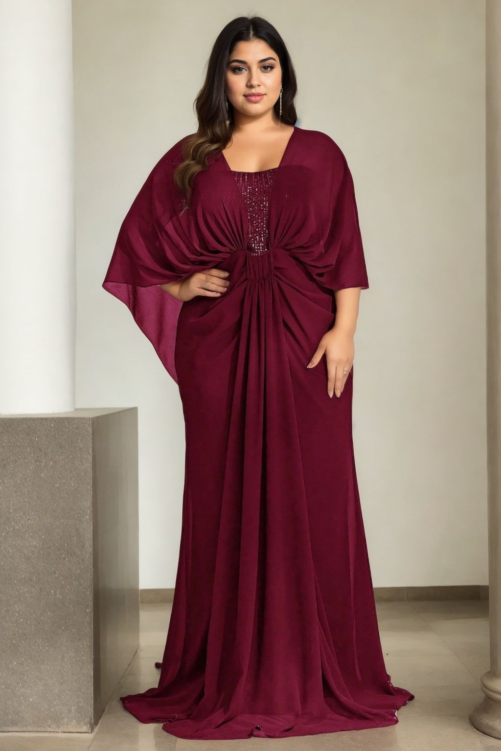 Maëlle Plus Size Cape Short Sleeve Evening Dress