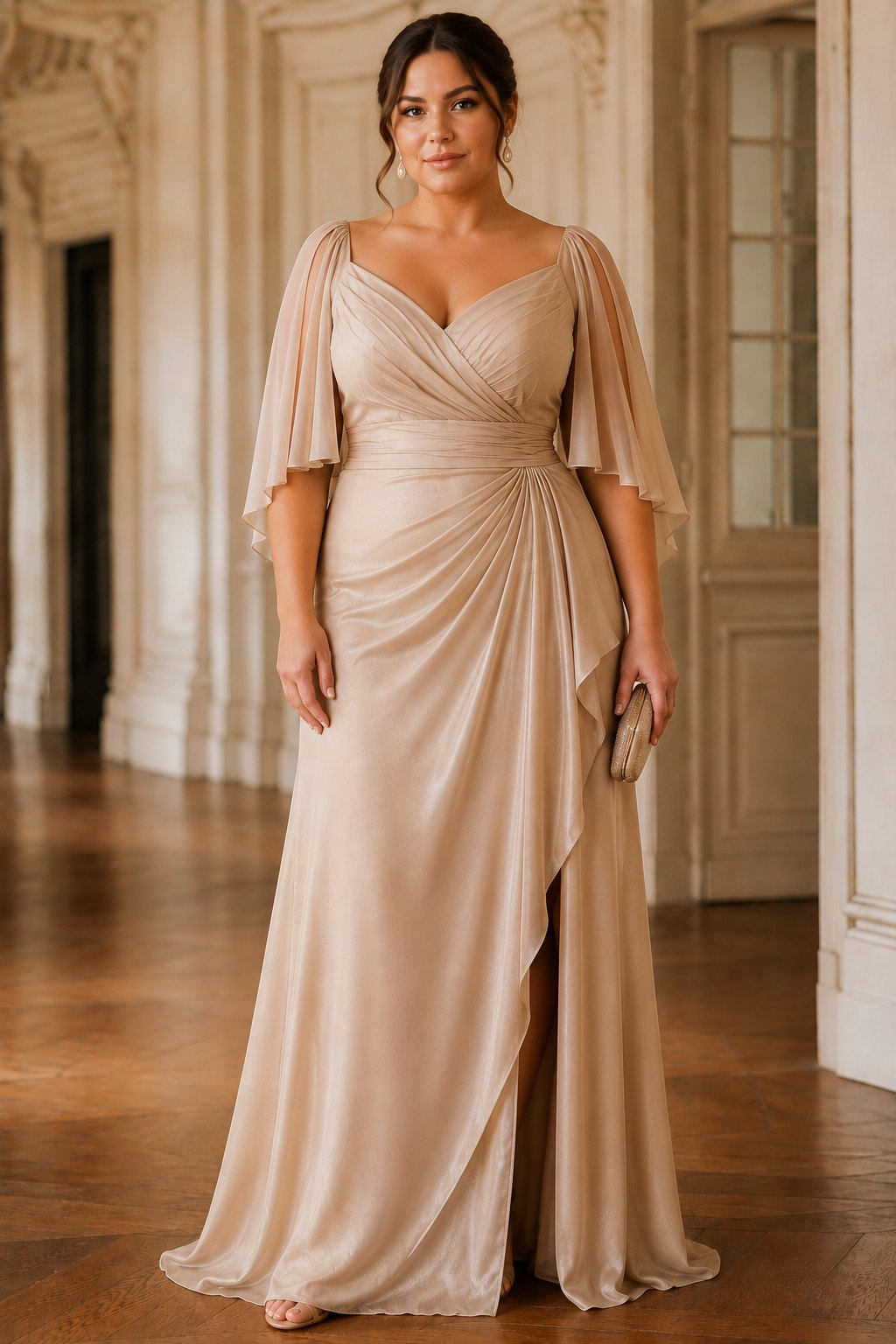 Alessia Plus Size Champagne Wrap Evening Maxi Dress