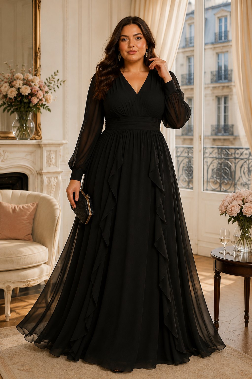 Estelle Plus Size Empire Waist Chiffon Evening Dress