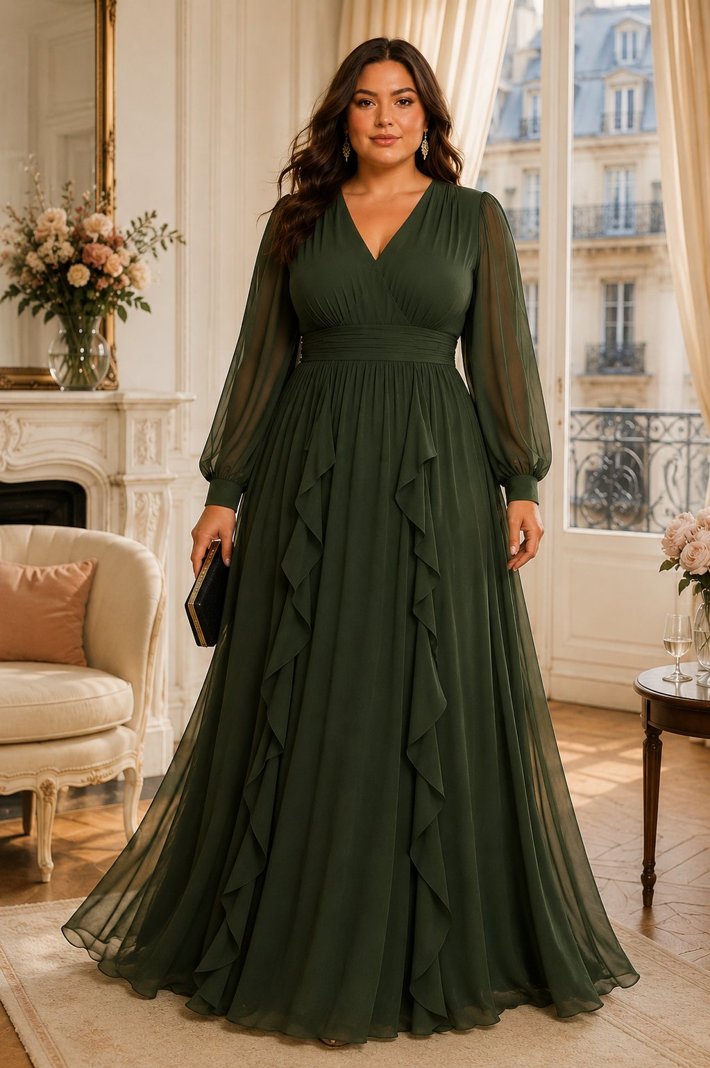 Estelle Plus Size Empire Waist Chiffon Evening Dress