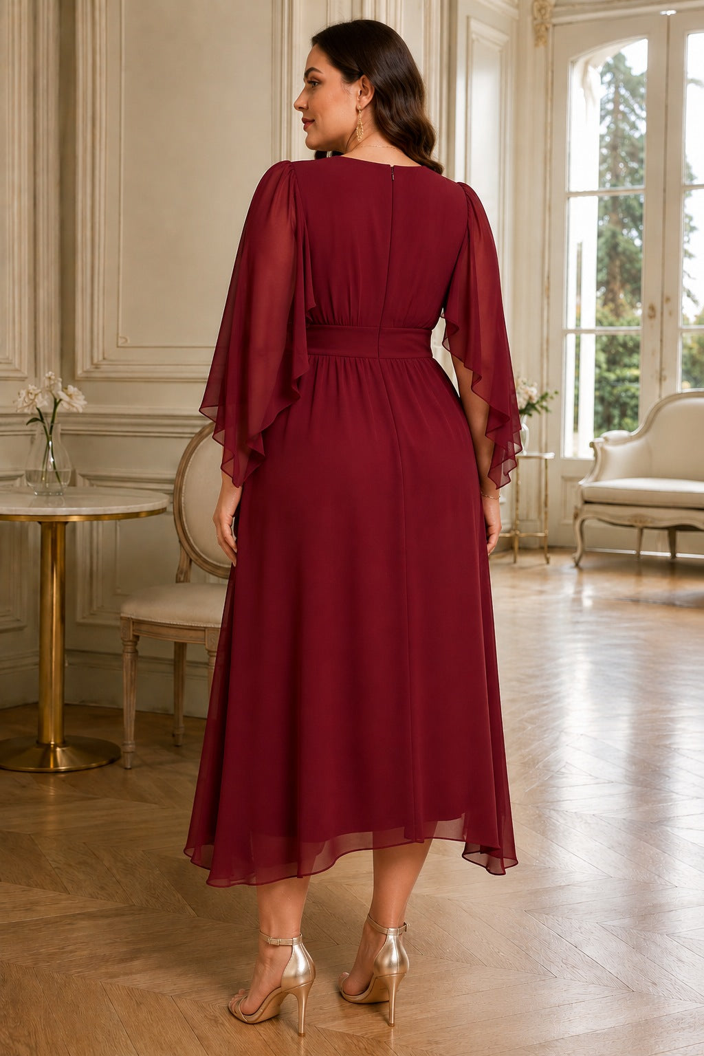 Vera Plus Size Chiffon Wedding Guest Midi Dress
