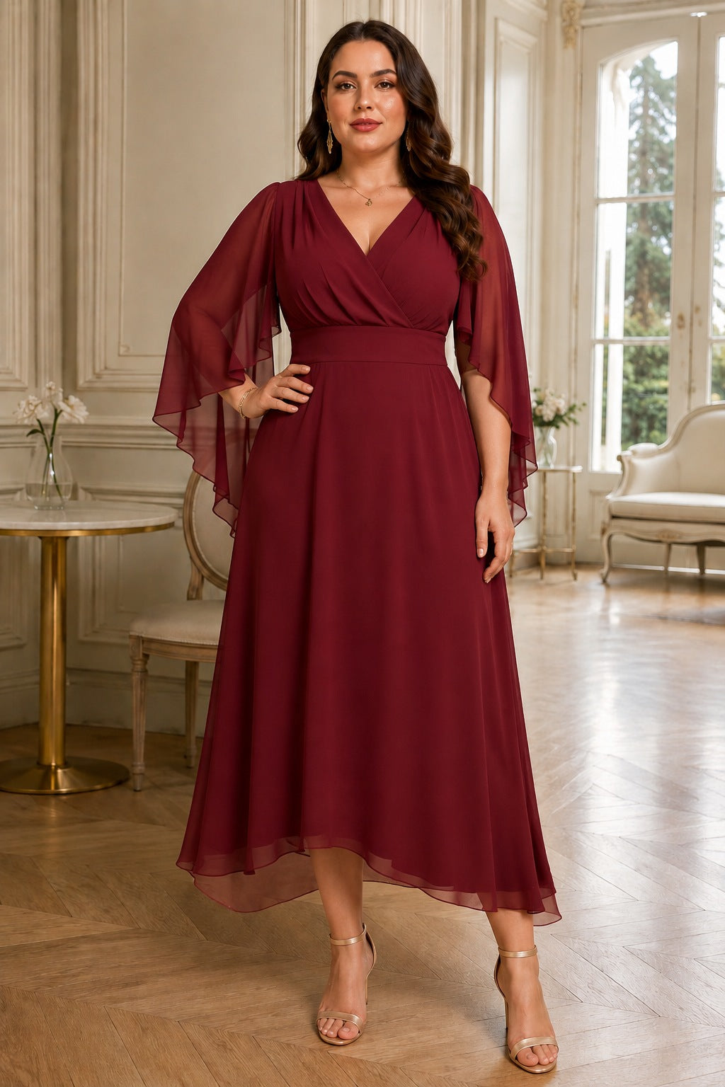 Vera Plus Size Chiffon Wedding Guest Midi Dress