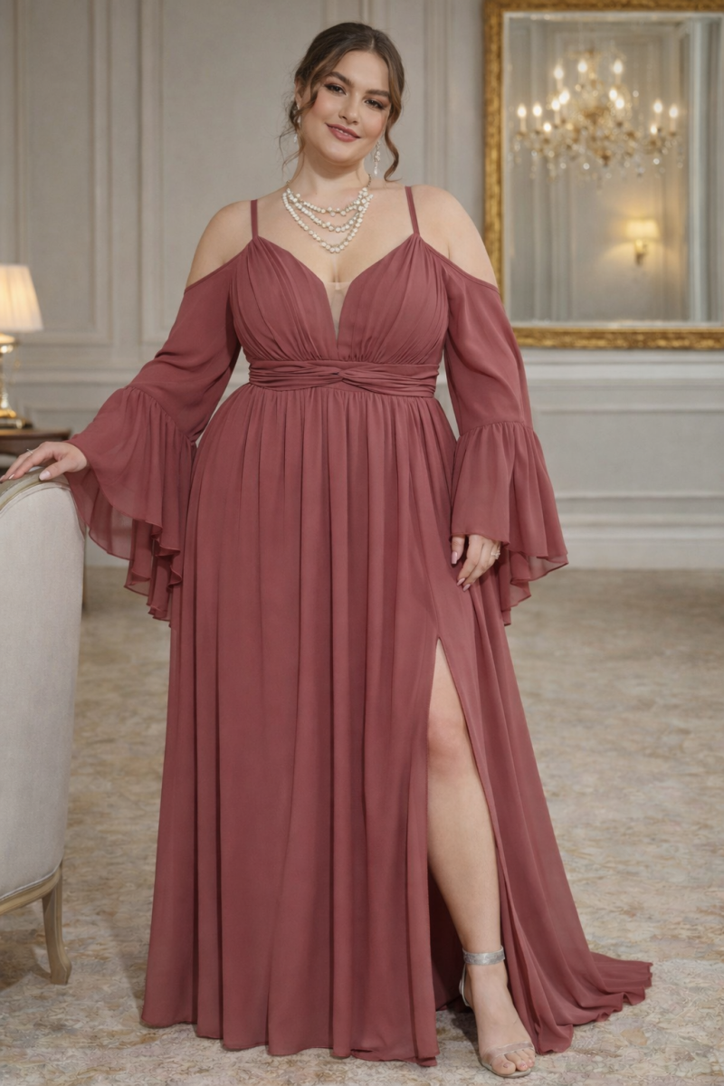 Aliara Plus Size Cold-Shoulder Formal Maxi Dress
