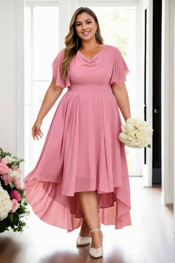 Sorel Plus Size Cowl Neck Chiffon Formal Dress