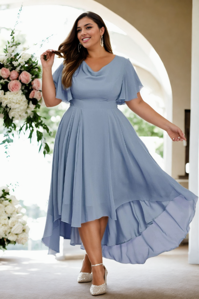 Sorel Plus Size Cowl Neck Chiffon Formal Dress