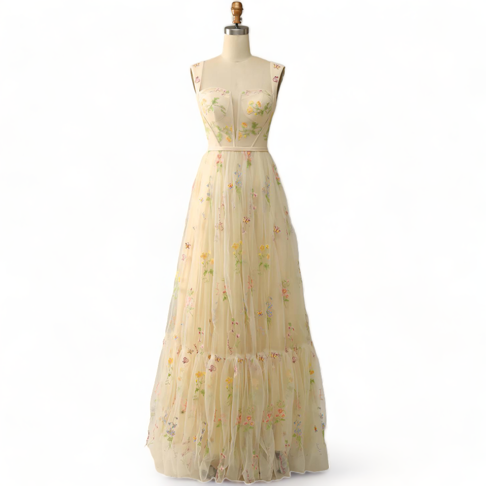Amiri Plus Size Cream Floral Evening Dress