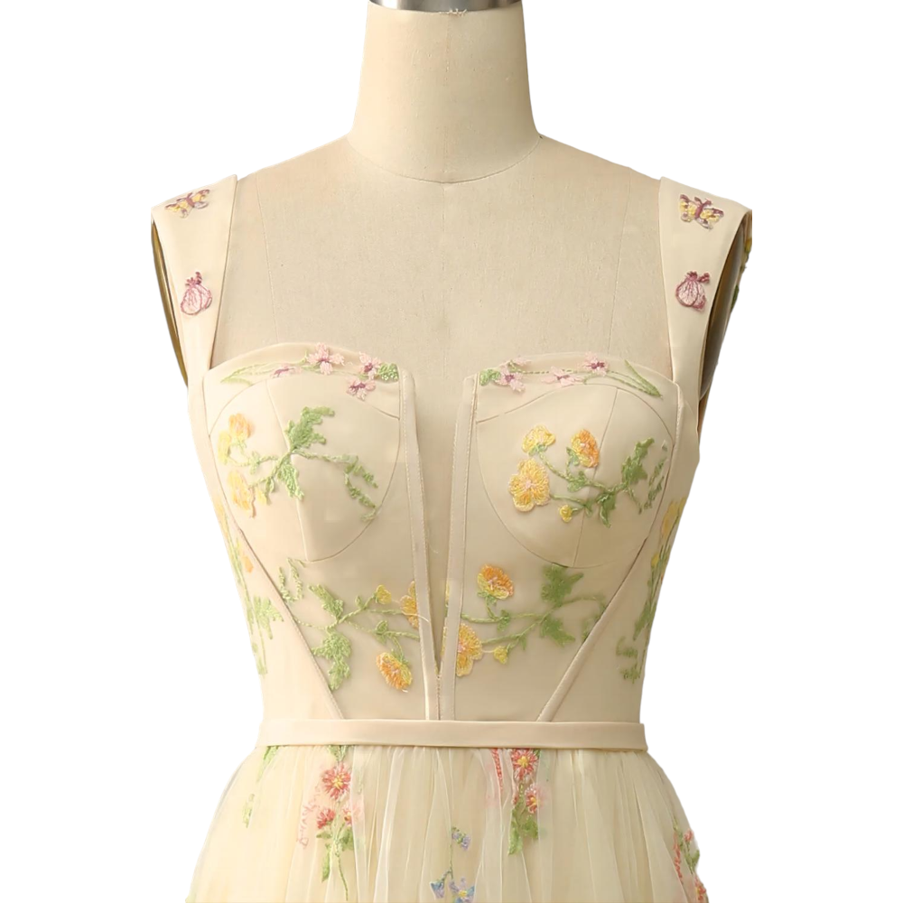 Amiri Plus Size Cream Floral Evening Dress
