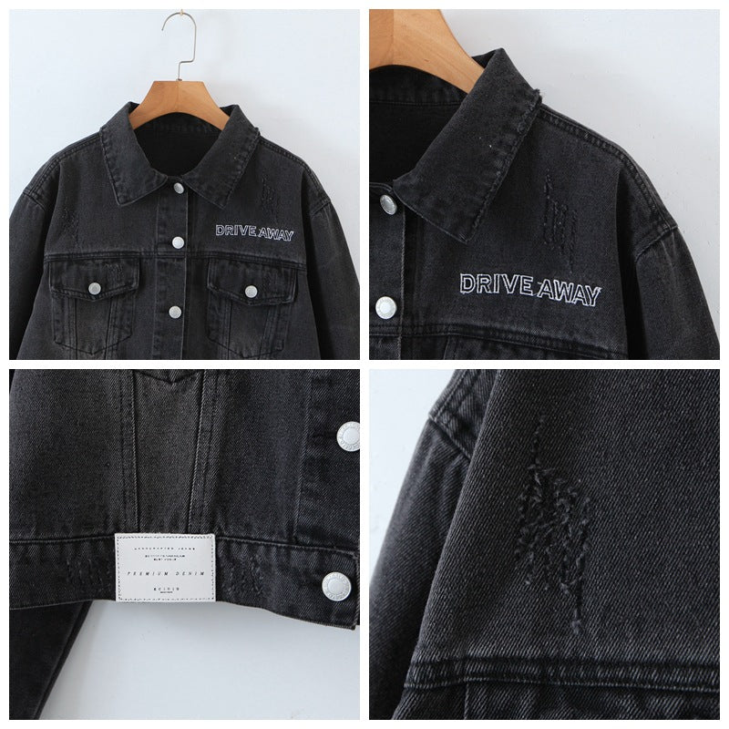 Plus Size Crop Denim Jacket