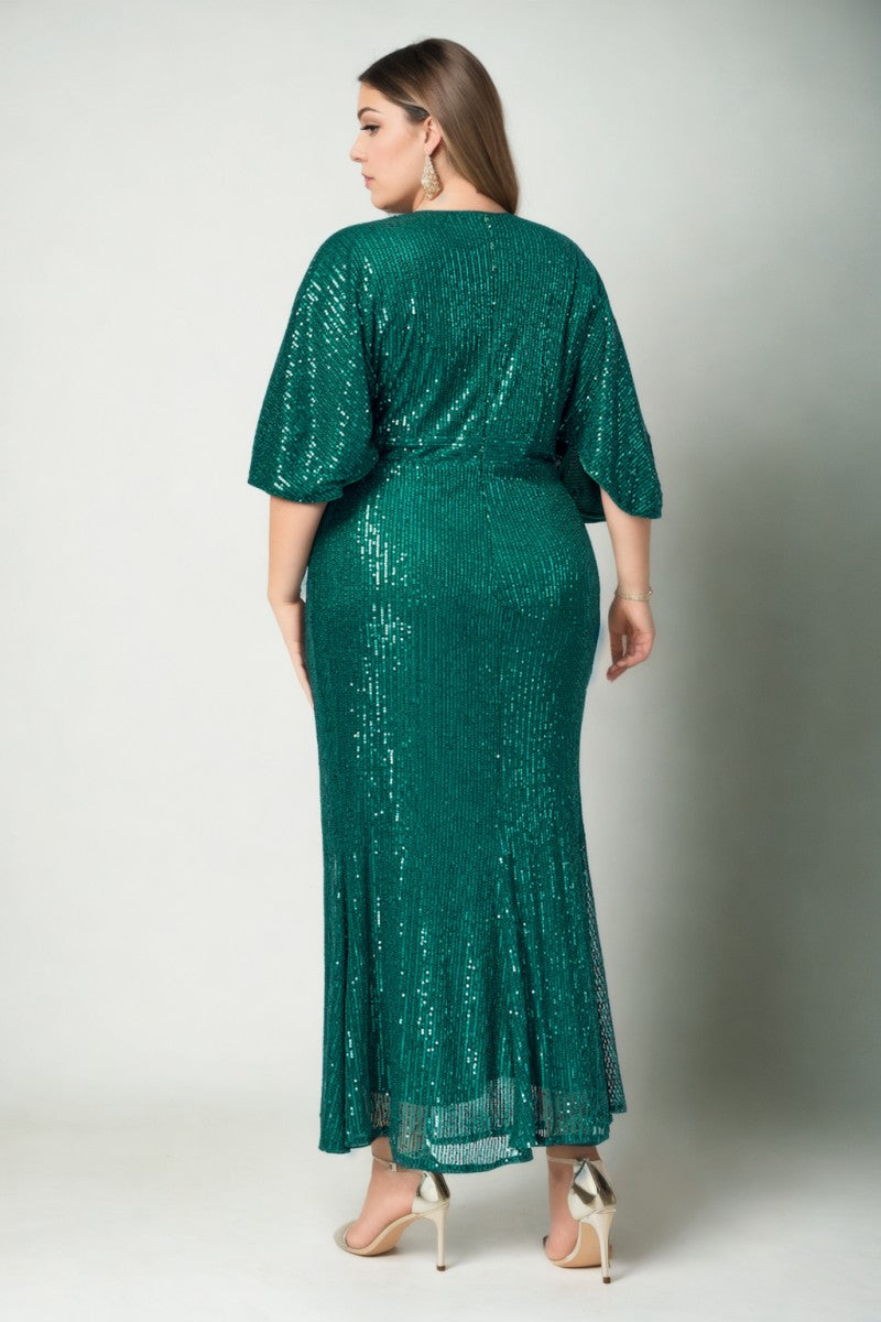 Clea Plus Size Green Drape Evening Dress