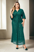 Clea Plus Size Green Drape Evening Dress