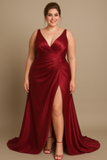 Scarlet Plus Size Dark Red Satin Gown