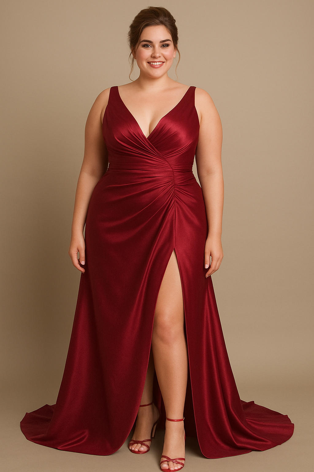 Scarlet Plus Size Dark Red Satin Gown