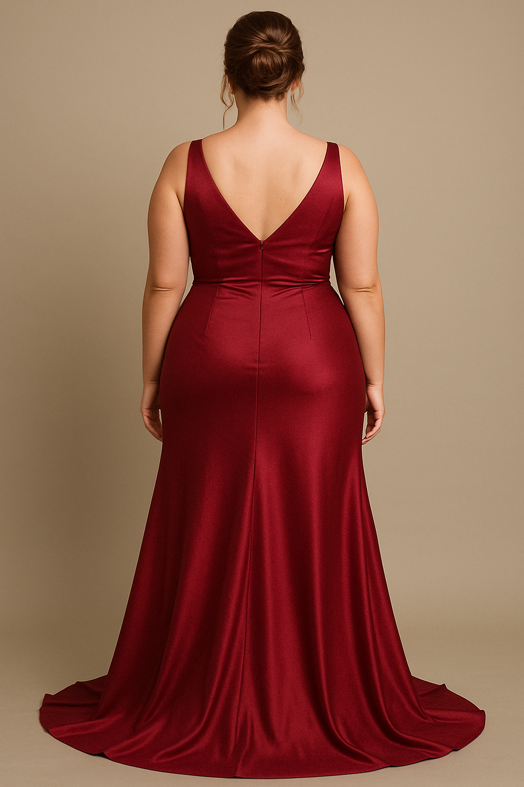 Scarlet Plus Size Dark Red Satin Gown