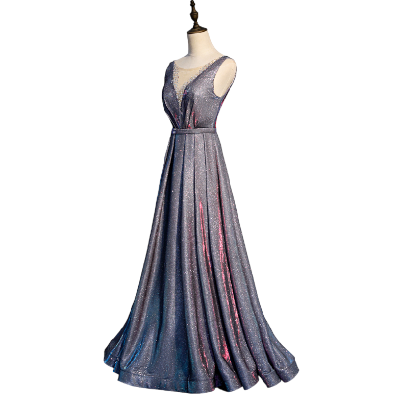 Plus Size Deep V Neck Silver Formal Dress
