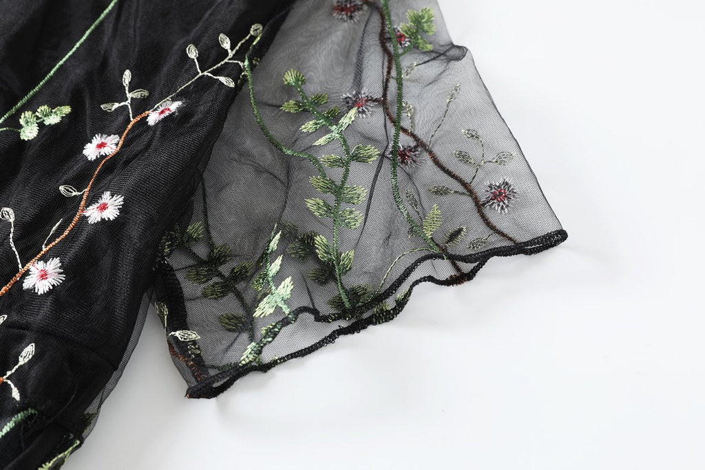 Scarlett Plus Size Embroidered Floral Midi Dress with Sleeves