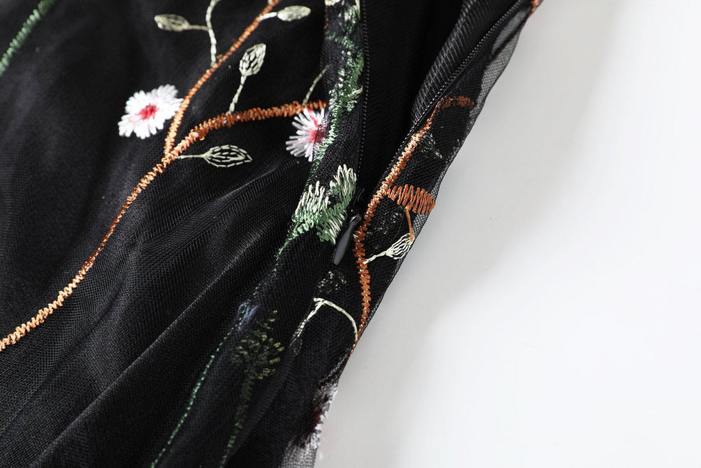 Scarlett Plus Size Embroidered Floral Midi Dress with Sleeves