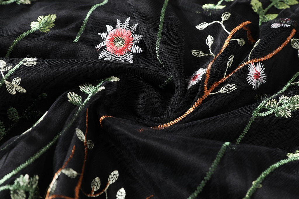 Scarlett Plus Size Embroidered Floral Midi Dress with Sleeves