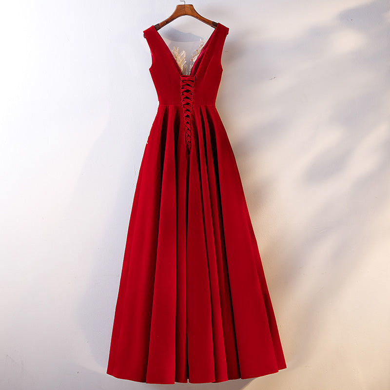 Plus Size Embroidered V Neck Evening Gown