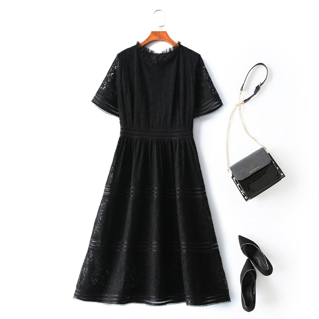 Petunia Plus Size Black Lace Formal Midi Dress