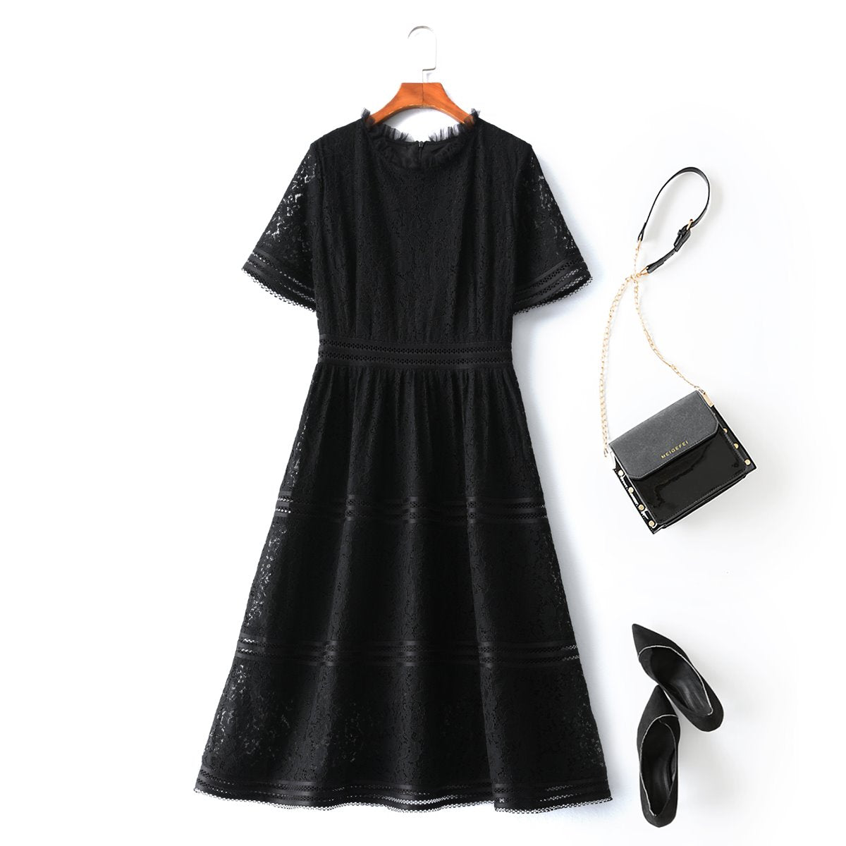 Petunia Plus Size Black Lace Formal Midi Dress