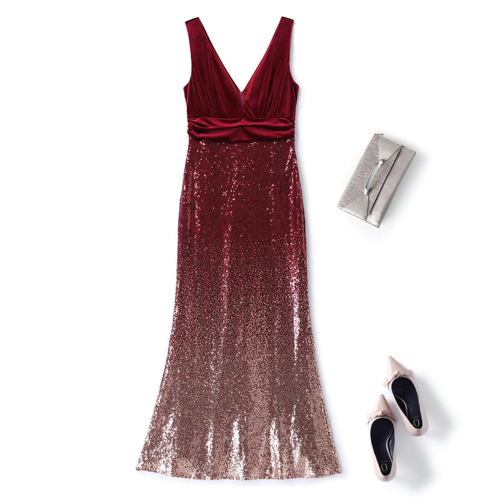 Waiva Plus Size Sequins Evening Gown