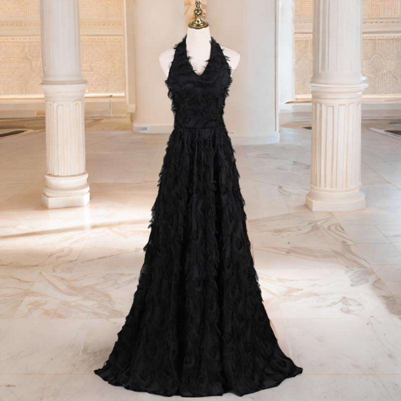 Nala Plus Size Halter Feather Evening Dress