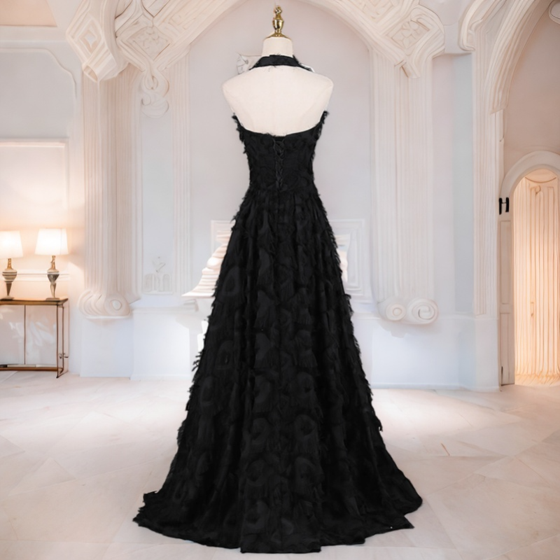 Nala Plus Size Halter Feather Evening Dress