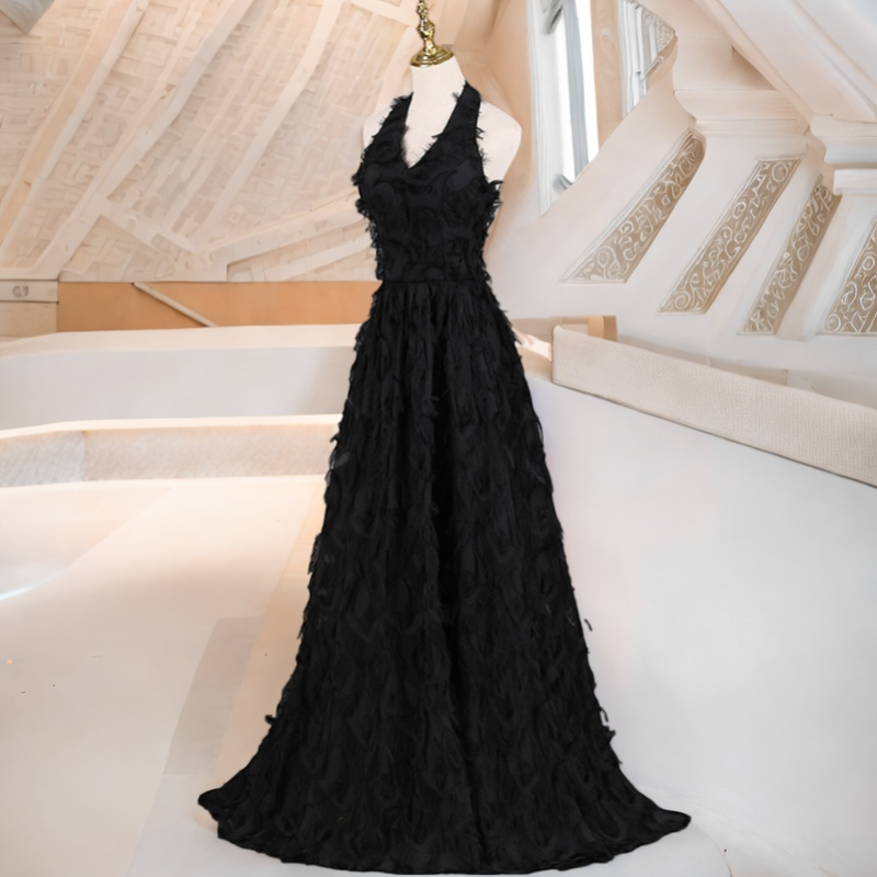 Nala Plus Size Halter Feather Evening Dress