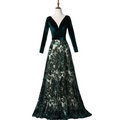 Plus Size Green Filigree Long Sleeve Gown