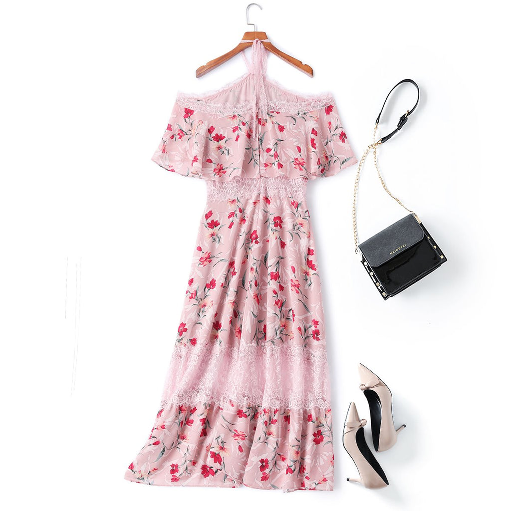 Dana Plus Size Pink Floral Halter Neck Midi Dress