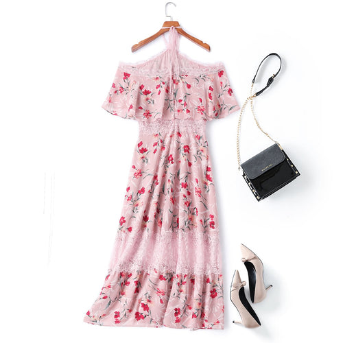 Dana Plus Size Pink Floral Halter Neck Midi Dress