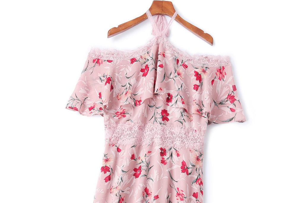 Dana Plus Size Pink Floral Halter Neck Midi Dress