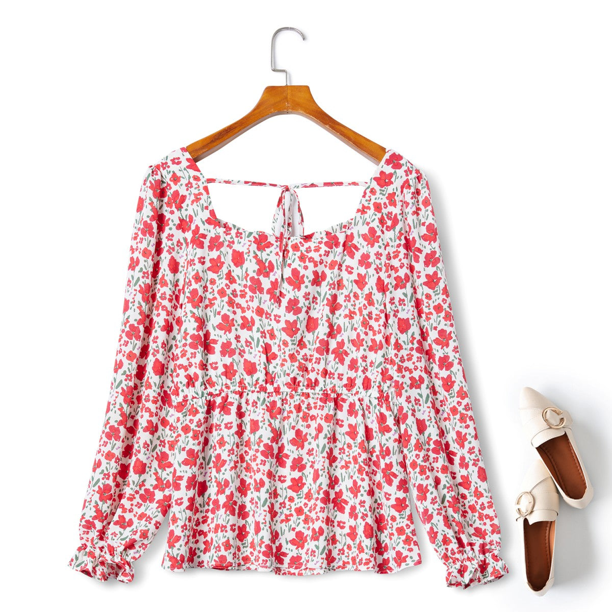 Plus Size Floral Long Sleeve Blouse