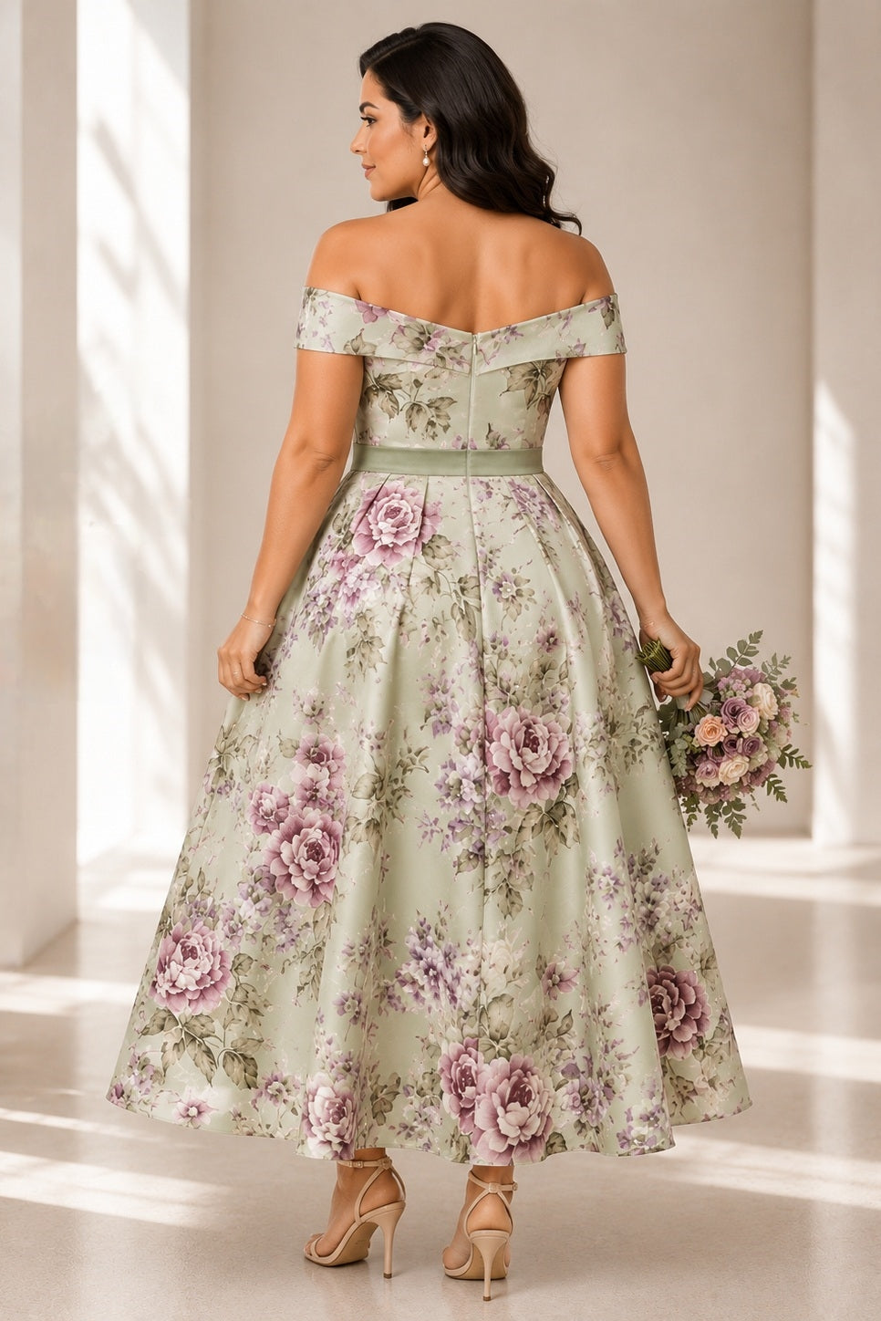 Rosabelle Plus Size Floral Off Shoulder Midi Dress