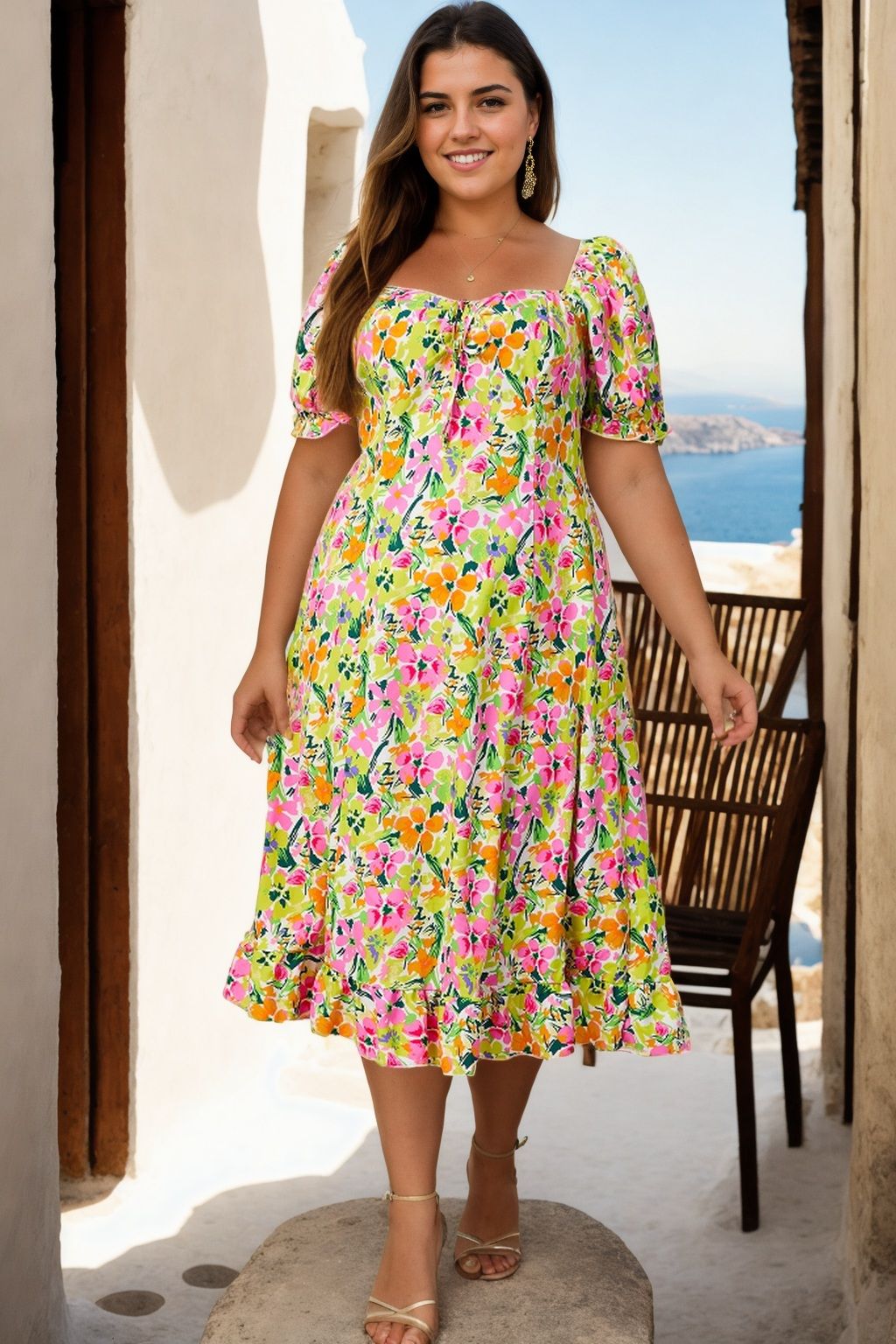 Émilie Plus Size Floral Square Neck Dress
