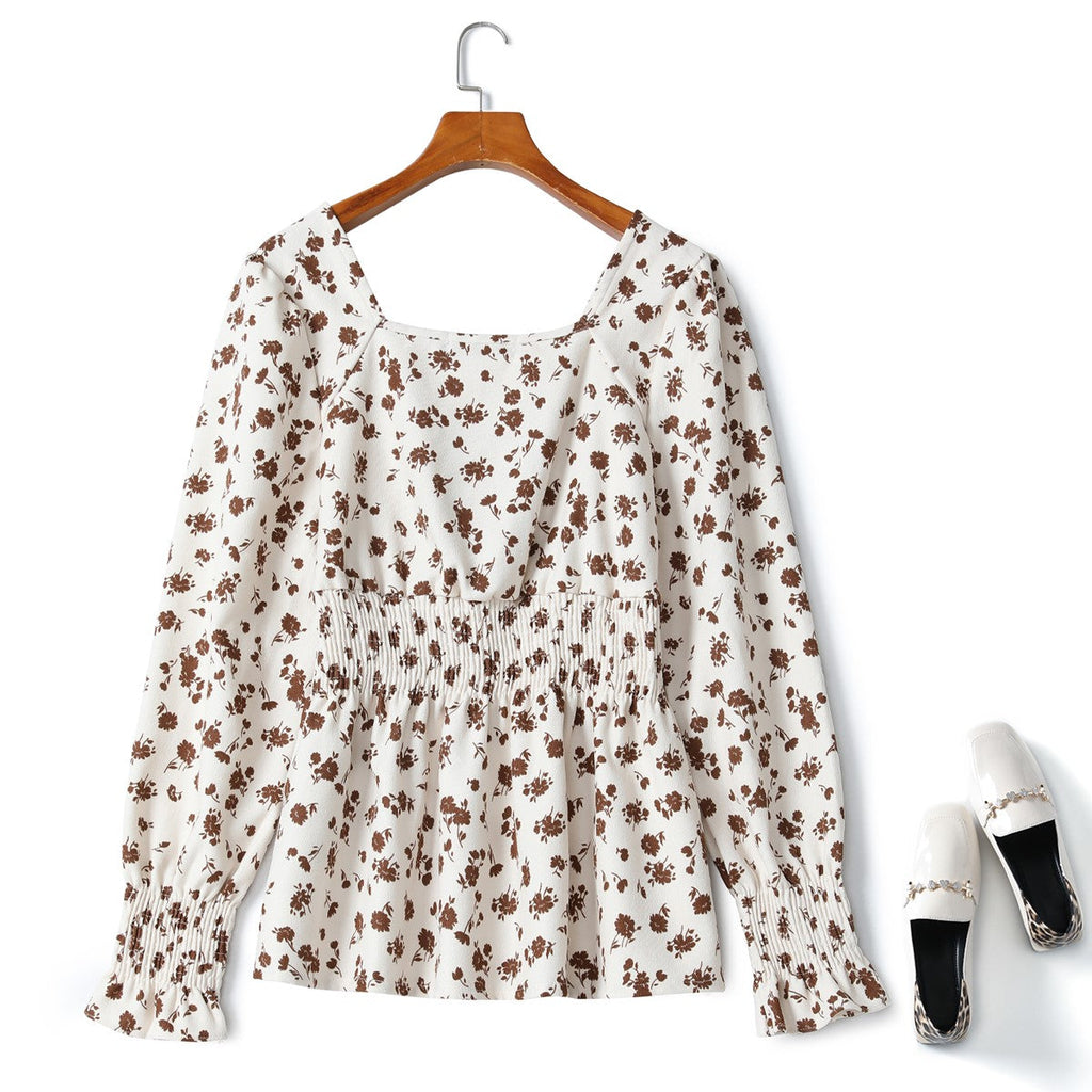 Jane Plus Size Square Neck Floral Long Sleeve Top