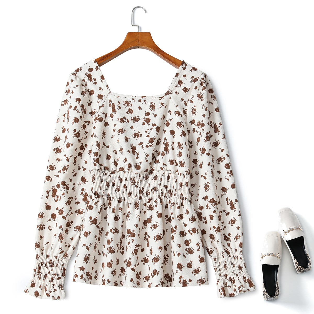 Jane Plus Size Square Neck Floral Long Sleeve Top