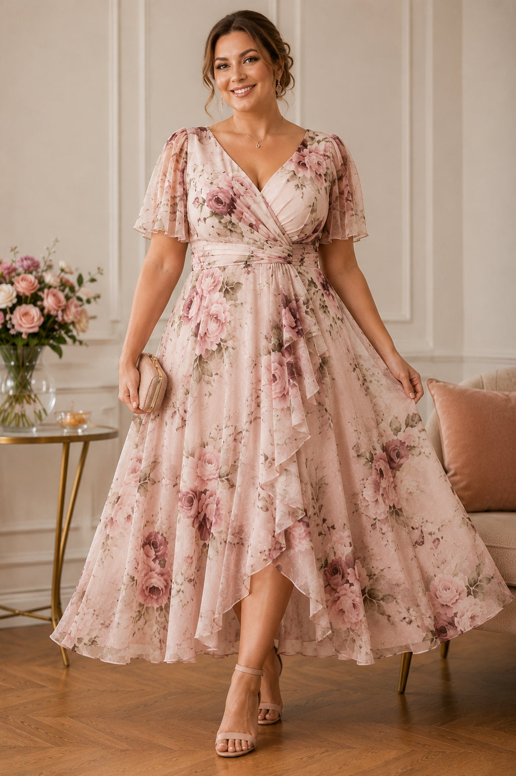 Lysandra Plus Size Floral Wrap Midi Dress