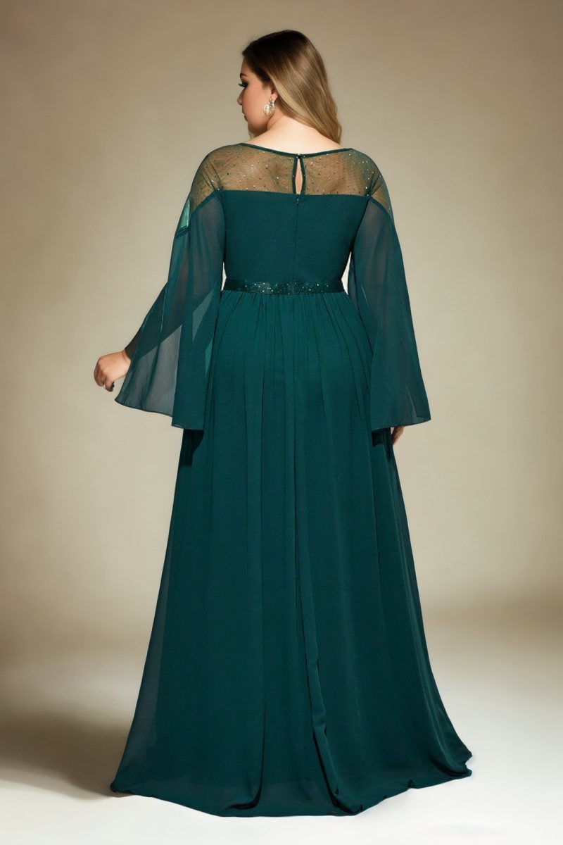 Yolanda Plus Size Forest Green Evening Dress with Sleeves