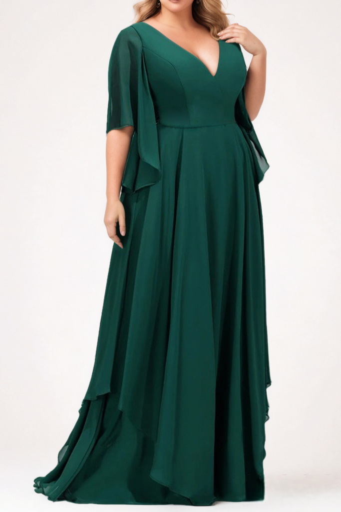 Nala Plus Size Formal Chiffon Short Sleeve Maxi Dress