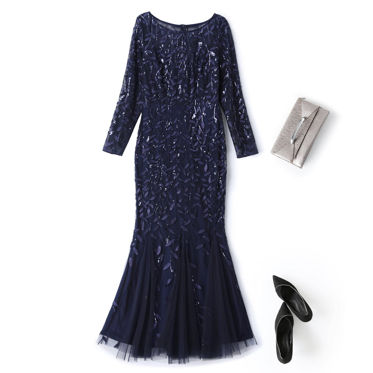 Ulla Plus Size Long Sleeve Evening Dress