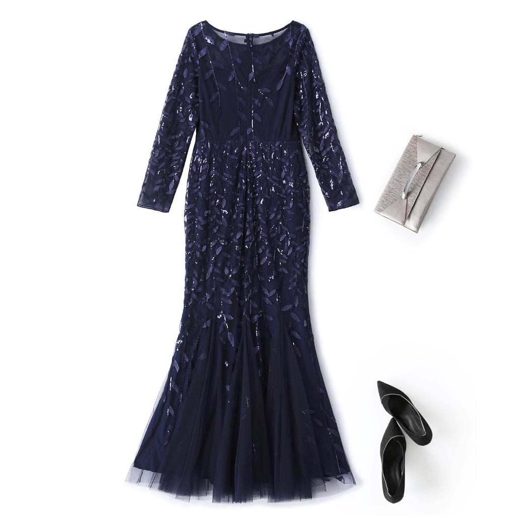 Ulla Plus Size Long Sleeve Evening Dress