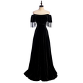 Plus Size Black Velvet Off Shoulder Evening Dress