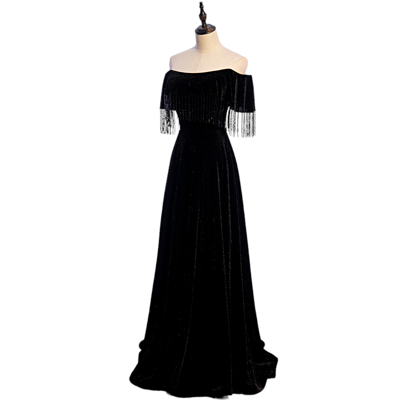 Plus Size Black Velvet Off Shoulder Evening Dress