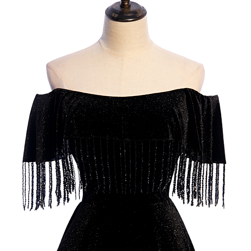 Plus Size Black Velvet Off Shoulder Evening Dress