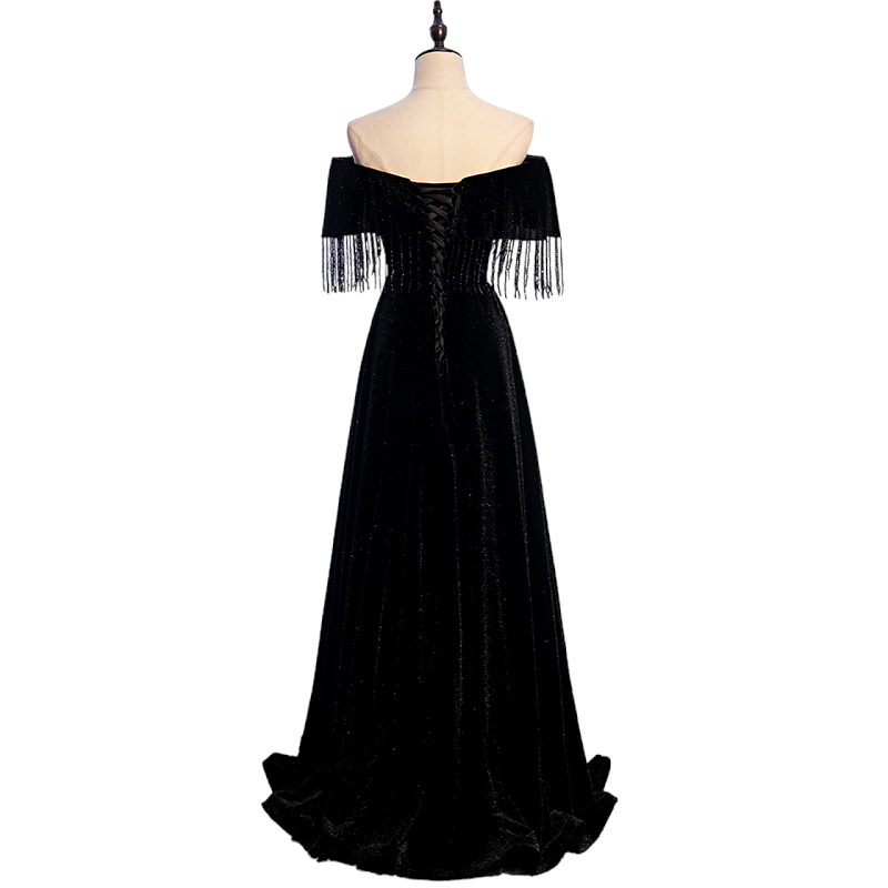 Plus Size Black Velvet Off Shoulder Evening Dress