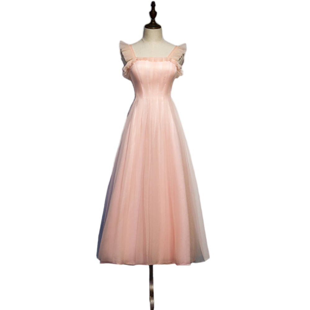 Plus Size Pink Pleat Tulle Midi Dress