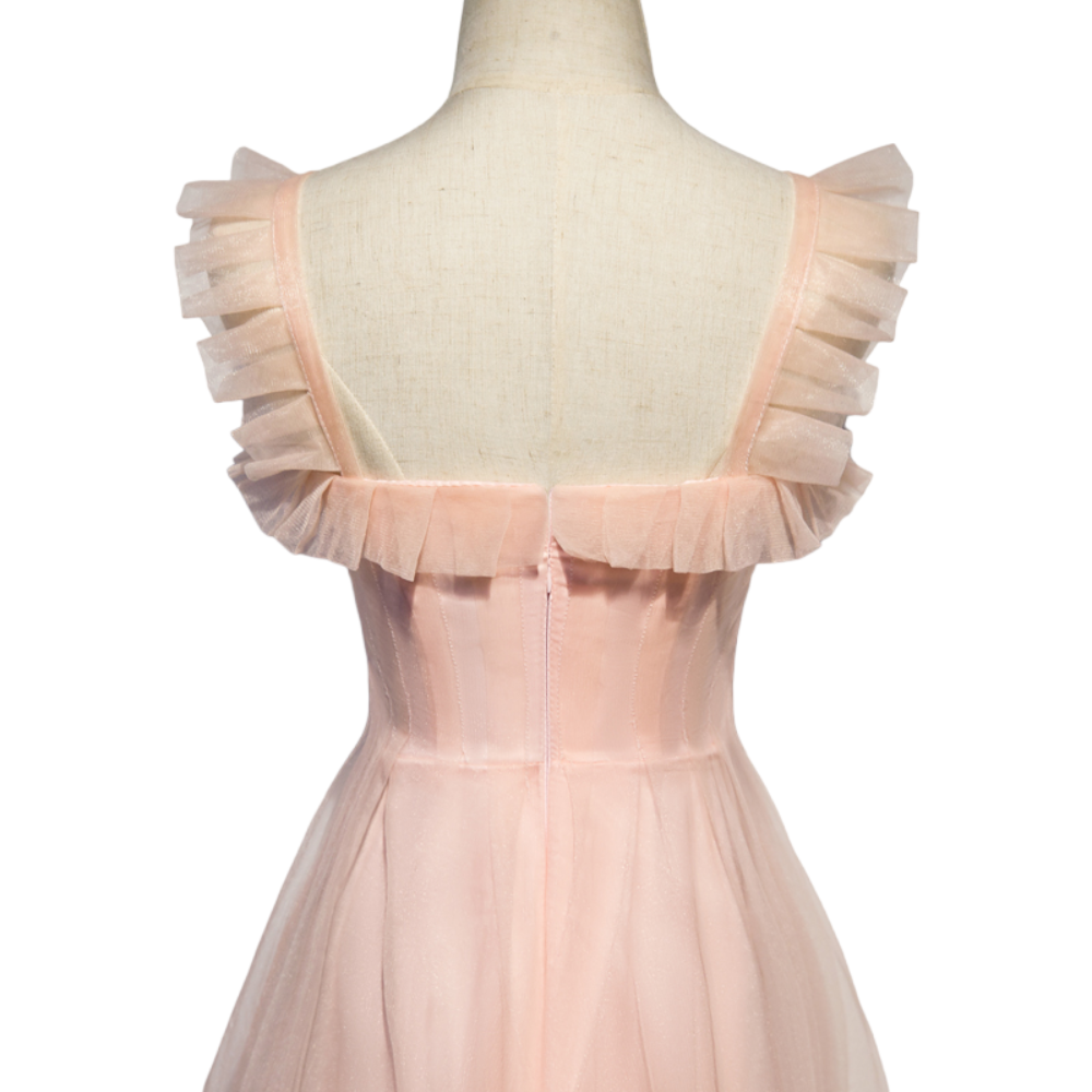 Plus Size Pink Pleat Tulle Midi Dress